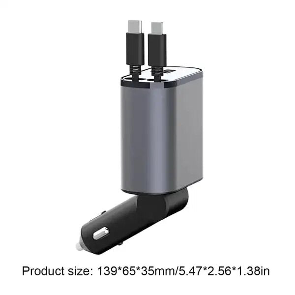 4 IN 1 Retractable Car Fast Charger USB C-Lighting- USB 2.0 Cable