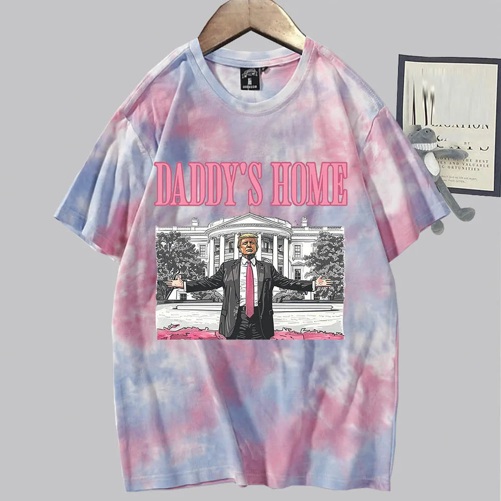 Camisetas Tie Dye Unisex, camisa de manga corta con cuello redondo, regalo MAGA, papá de casa, Trump para presidente, 2024